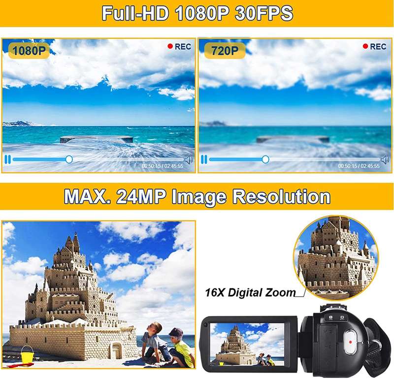 Video Camera Camcorder Full HD 1080P 30FPS 24.0 MP IR Night Vision Vlogging Camera Recorder 3