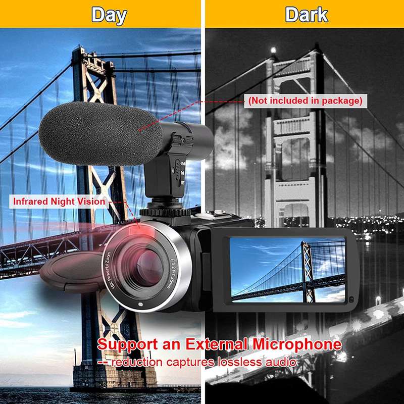 Video Camera Camcorder Full HD 1080P 30FPS 24.0 MP IR Night Vision Vlogging Camera Recorder 3