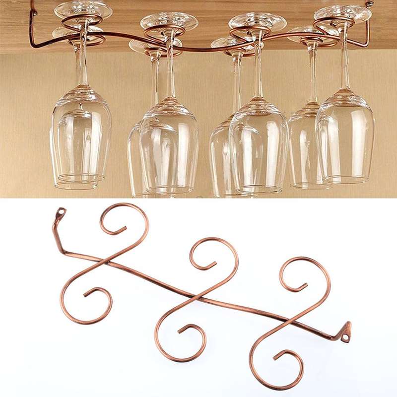 6 Wine Glass Rack Stemware Hanging Under Cabinet Holder Hanger Shelf Kitchen Drinks Holder Copper