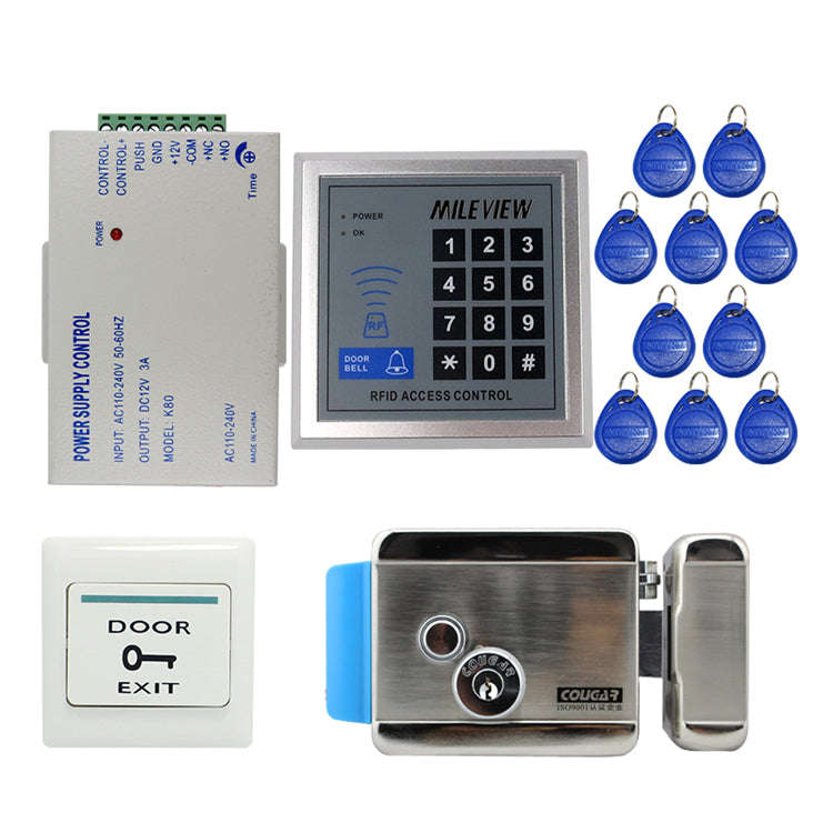 Door Access Control System Kit Set with Electric Control Door Lock Keypad Keyfobs Unlock Butt
