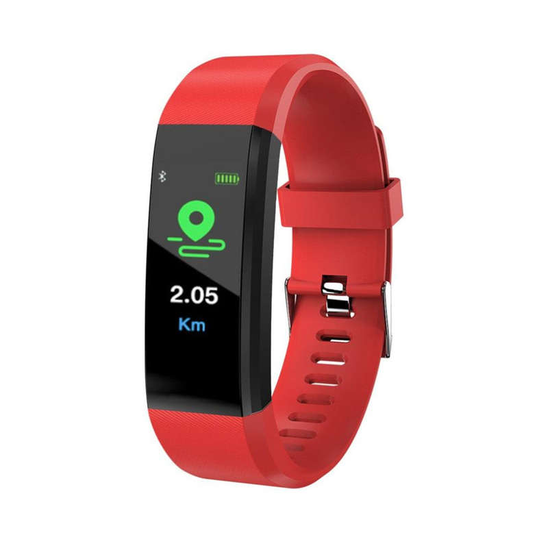 Fitness Tracker Color Screen Smart Watch IP67 Waterproof Blood Pressure Monitor Smart Bracelet - Red