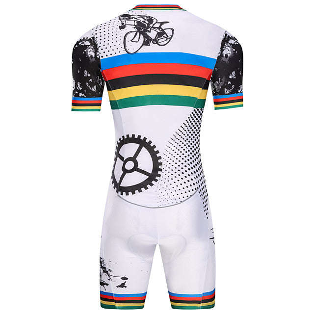 Malciklo Men's Women's Short Sleeve Triathlon Tri Suit White Bike UV Resistant Breathable Qui