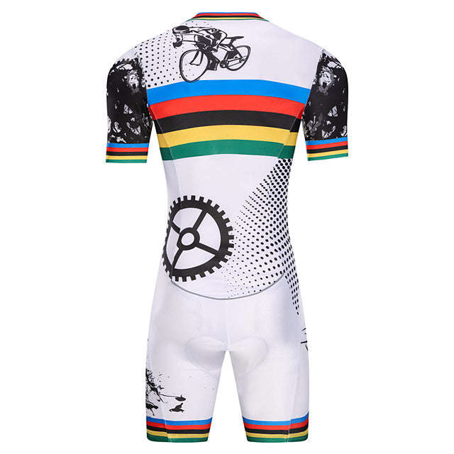 Malciklo Men's Women's Short Sleeve Triathlon Tri Suit White Bike UV Resistant Breathable Qui