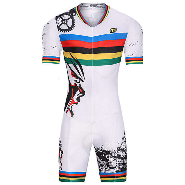 Malciklo Men's Women's Short Sleeve Triathlon Tri Suit White Bike UV Resistant Breathable Qui