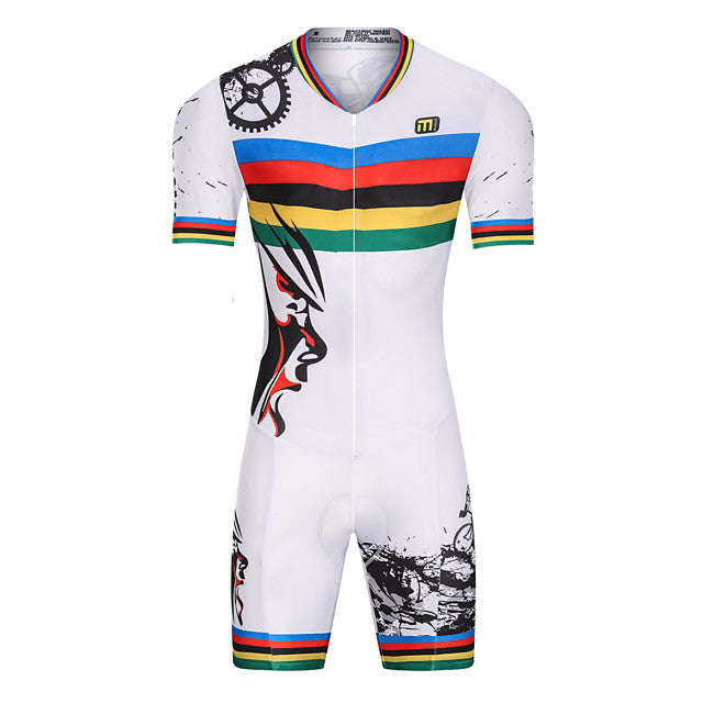 Malciklo Men's Women's Short Sleeve Triathlon Tri Suit White Bike UV Resistant Breathable Qui
