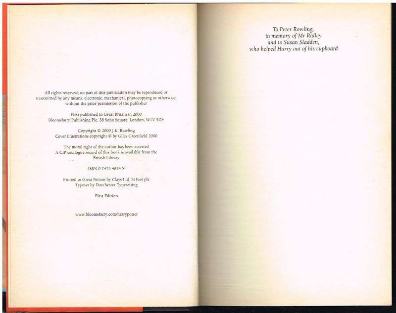 Harry Potter and the goblet of fire J K Rowling (1st edition 2000)