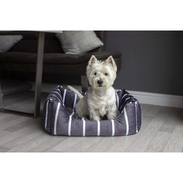 Rosewood Grey Velvet Stripes Square Bed