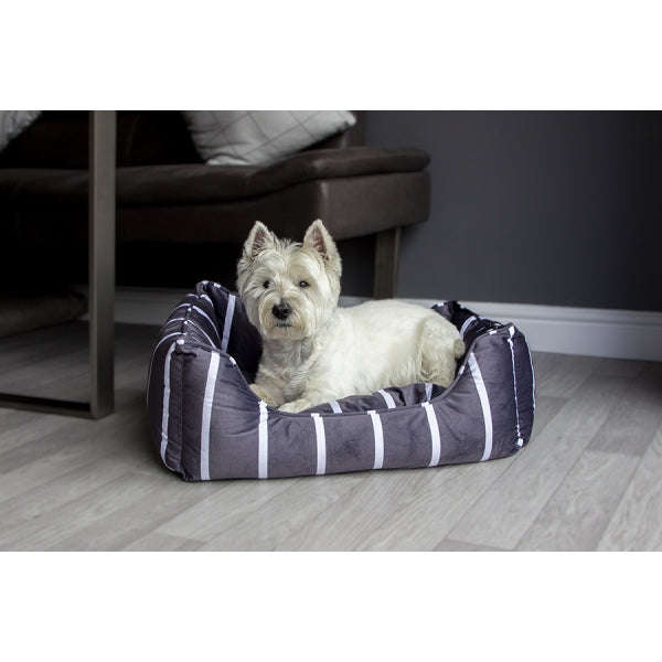 Rosewood Grey Velvet Stripes Square Bed