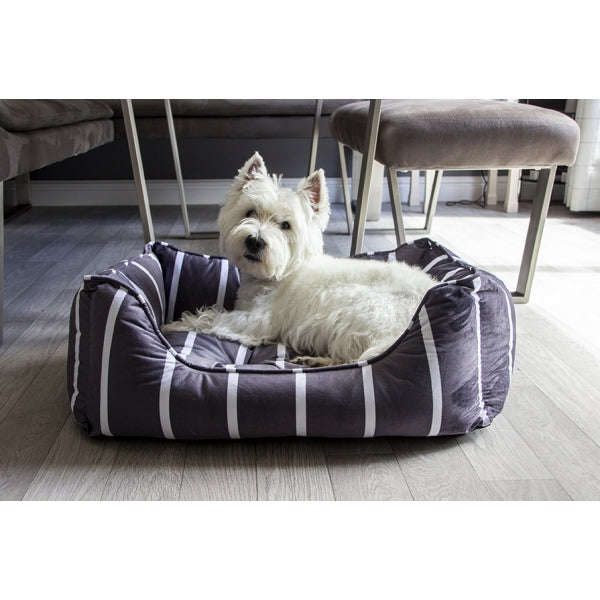 Rosewood Grey Velvet Stripes Square Bed