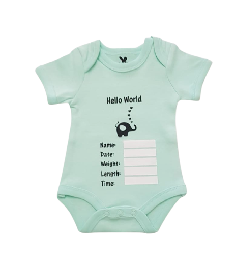 Baby Hello World Babygrow Green English - 0-3 Months