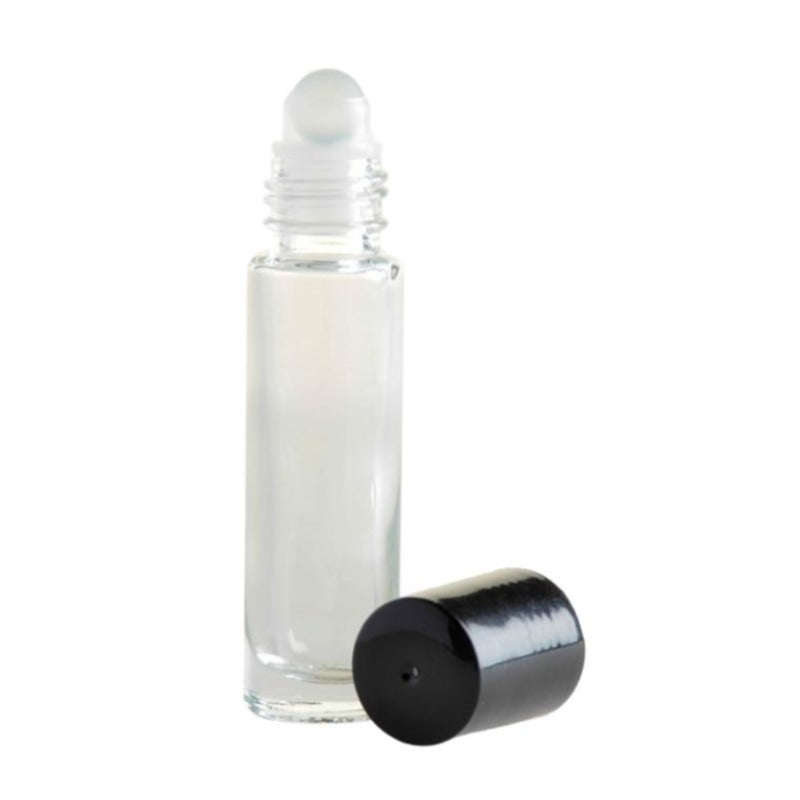 10ml Clear Glass Roll On Bottle with Black Cap & Glass Ball