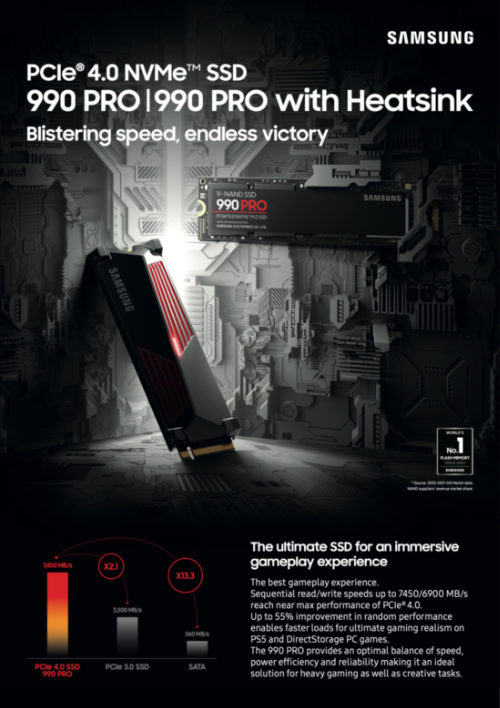 Samsung 990 Pro 1TB NVMe SSD with Heatsink