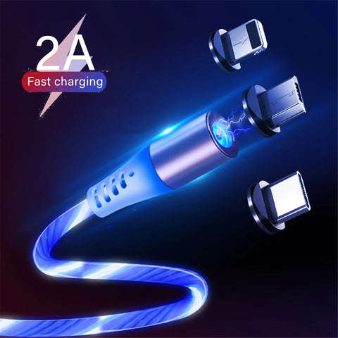 Magnetic 3 in 1 USB Cable Fast Charging For iPhone Micro USB Samsung Type-c Charging