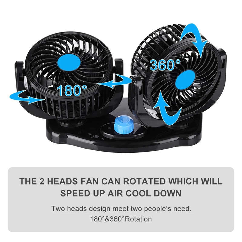 12V 360 Degree All-Round Adjustable Car Auto Air Cooling Dual Head Fan Low Noise Car Auto Cooler