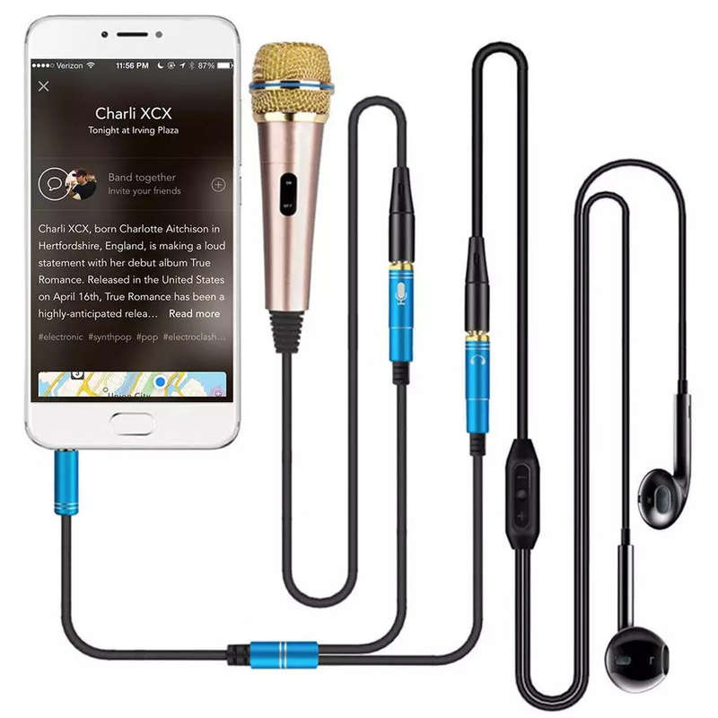 2 in 1 3.5mm Stereo Audio Headphone Jack Male to Female Headset Mic Y Splitter Cable Adapter Conn...