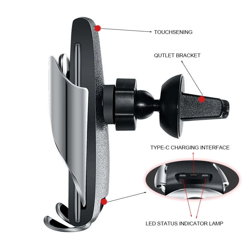 S5 Car Qi Fast Wireless Charger Phone Holder Intelligent Infrared Wirless Charging