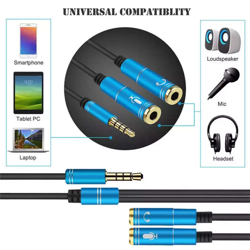 2 in 1 3.5mm Stereo Audio Headphone Jack Male to Female Headset Mic Y Splitter Cable Adapter Conn...