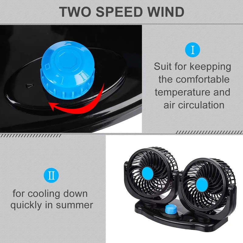 12V 360 Degree All-Round Adjustable Car Auto Air Cooling Dual Head Fan Low Noise Car Auto Cooler