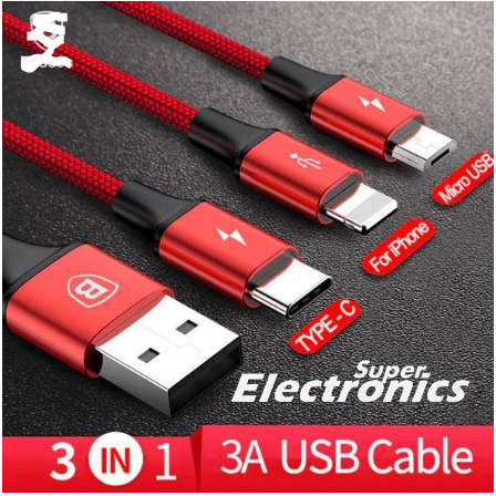 1.5M USB Type C / Lightning / Micro 3 in 1 Charging Coiled Spring Cable 3A - Red
