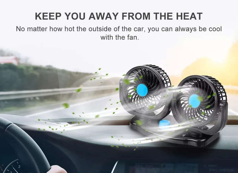 12V 360 Degree All-Round Adjustable Car Auto Air Cooling Dual Head Fan Low Noise Car Auto Cooler