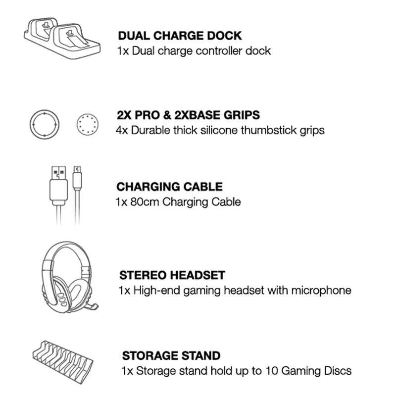 5 in 1 Game Pack Stereo Headset with Microphone Accessories Kit for PS4 Playstation 4 PC Laptop w...