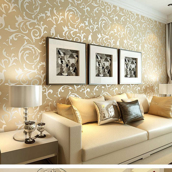 3D Victorian Damask Embossed Wallpaper - Yellow