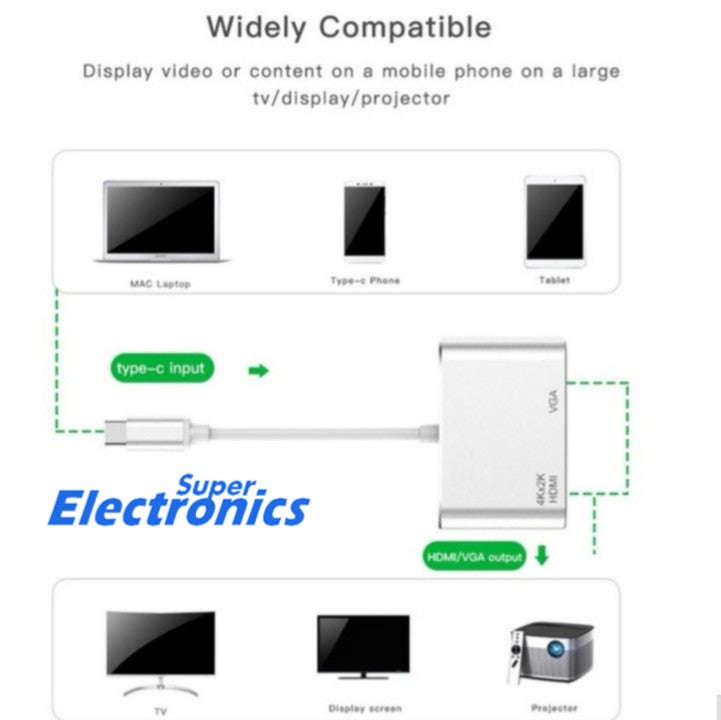 Type C male to HDMI and VGA female Adapter Cable