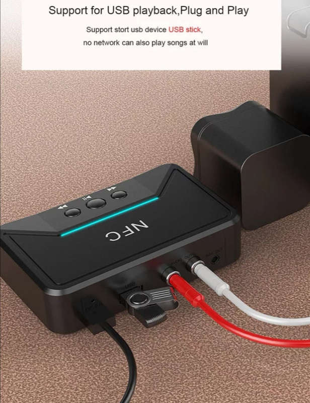 NFC 5.0 Bluetooth Receiver Smart A2DP RCA AUX 3.5MM Jack Wireless Adapter Support USB Play For CA...