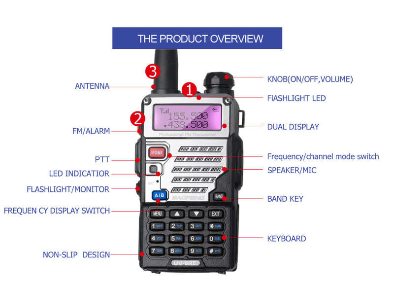 UV-5RE Walkie Talkie Dual Band UV5RE CB Radio 128CH Black