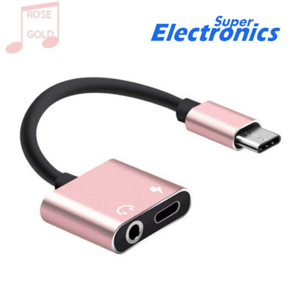 Adapter Type C Male to Aux 3.5mm Female and USB Type C Female - pink