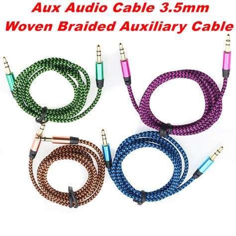 1M Colorful Woven Fabric Braided Auxiliary Aux Audio Cable 3.5mm
