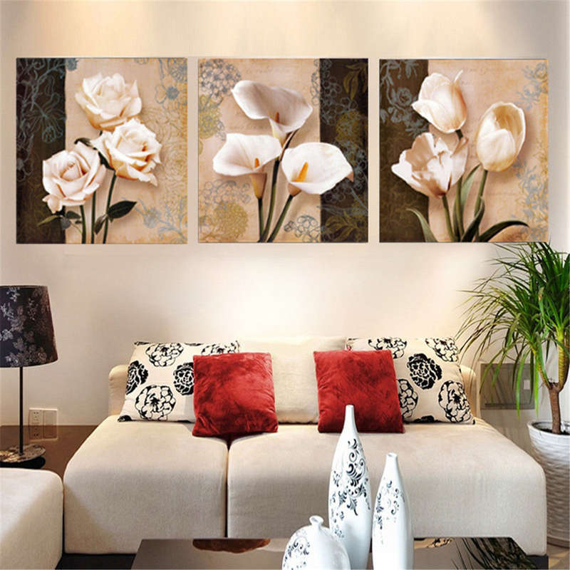 3 Panel Orchid Rose Flowers Canvas Unframed