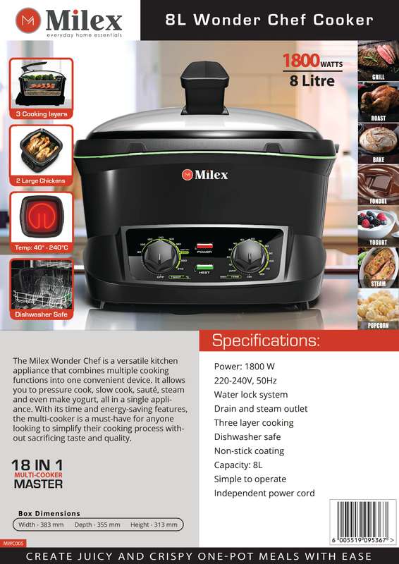 Milex Wonder Chef 18 In 1 Multi-Cooker Master