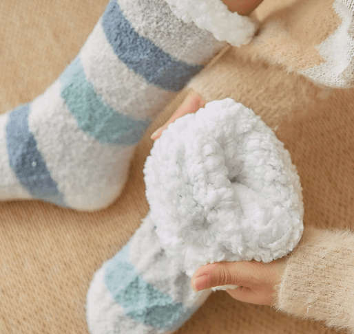 Comfy Anti Slip Ladies Socks - Blue & Grey