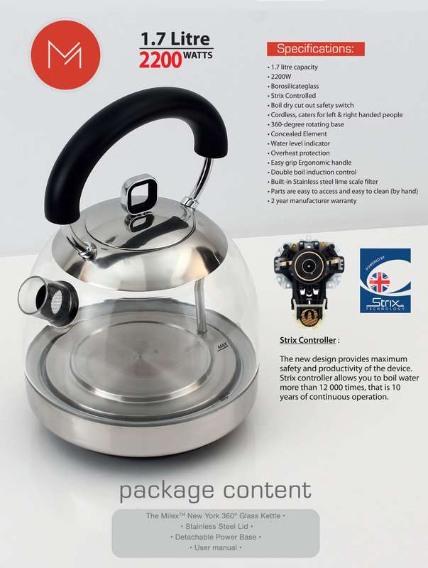 Milex New York 360 Cordless Glass Kettle
