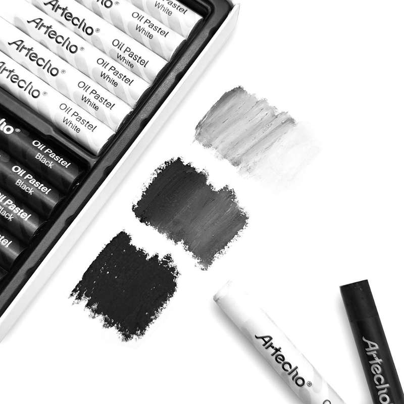Artecho 12pc Oil Pastel Professional Range - 6 x Black & 6 x White