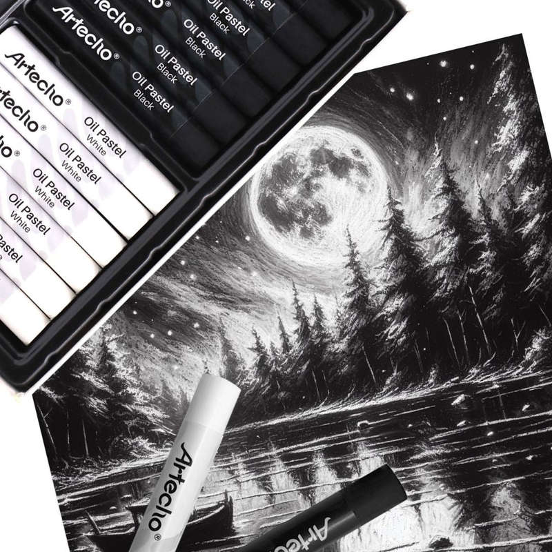 Artecho 12pc Oil Pastel Professional Range - 6 x Black & 6 x White