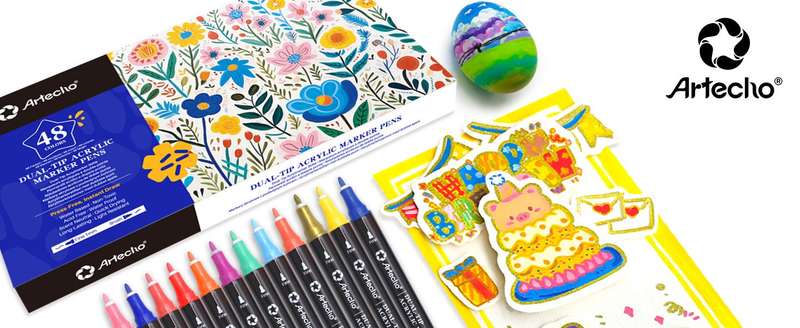 Artecho Double Tip Acrylic Marker Set of 48 Colours - 0.5-5mm Line Width