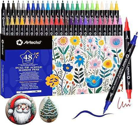 Artecho Double Tip Acrylic Marker Set of 48 Colours - 0.5-5mm Line Width