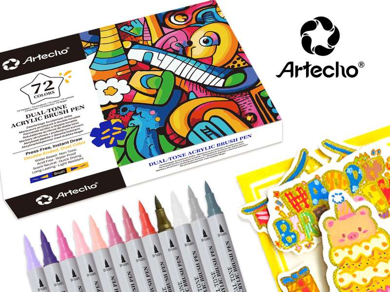 Artecho Double Tip Dual-Tone Acrylic Marker Set - 72 Colours - 0.5-5mm Line Width