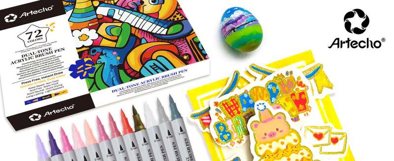 Artecho Double Tip Dual-Tone Acrylic Marker Set - 72 Colours - 0.5-5mm Line Width