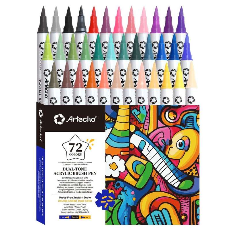 Artecho Double Tip Dual-Tone Acrylic Marker Set - 72 Colours - 0.5-5mm Line Width