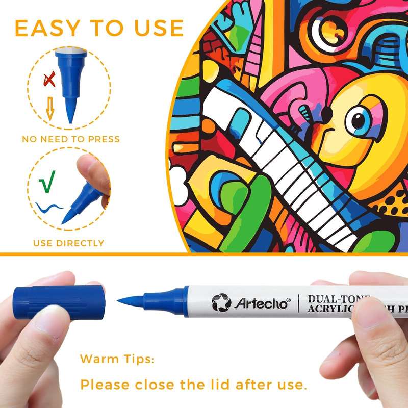 Artecho Double Tip Dual-Tone Acrylic Marker Set - 72 Colours - 0.5-5mm Line Width