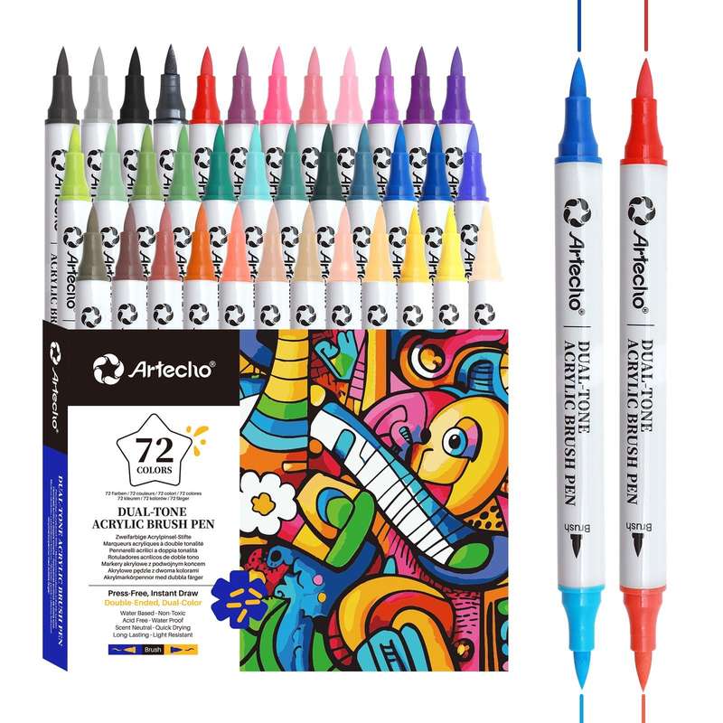 Artecho Double Tip Dual-Tone Acrylic Marker Set - 72 Colours - 0.5-5mm Line Width