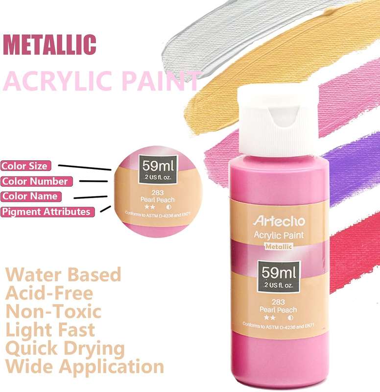 Artecho Metallic Acrylic Paint Set - 12 Colours, 59ml Acrylic Paints