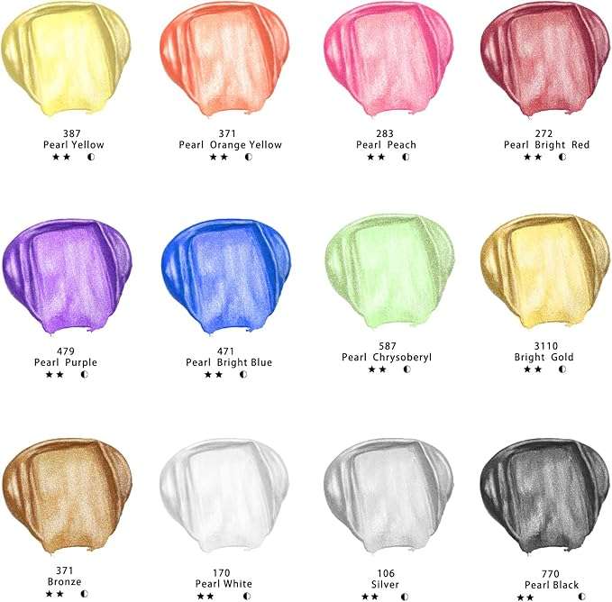 Artecho Metallic Acrylic Paint Set - 12 Colours, 59ml Acrylic Paints