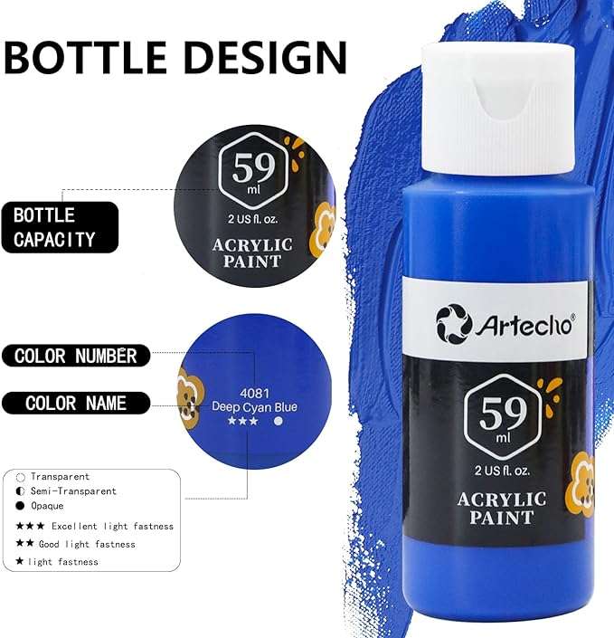 Artecho Metallic Acrylic Paint Set - 12 Colours, 59ml Acrylic Paints