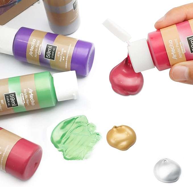 Artecho Metallic Acrylic Paint Set - 12 Colours, 59ml Acrylic Paints
