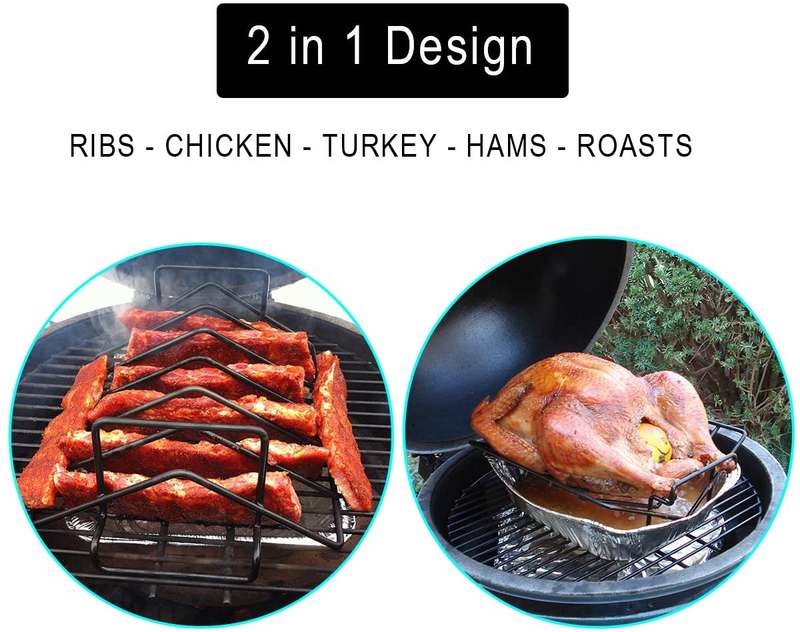 Lifespace 2 in 1 Rib Roast Rack - Black Porcelain Enamel - 3 Pack