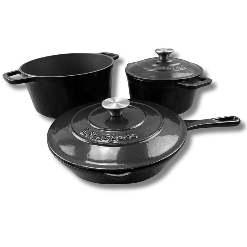 Lifespace 5-pc Black Enamel Cast Iron Pot & Skillet Set